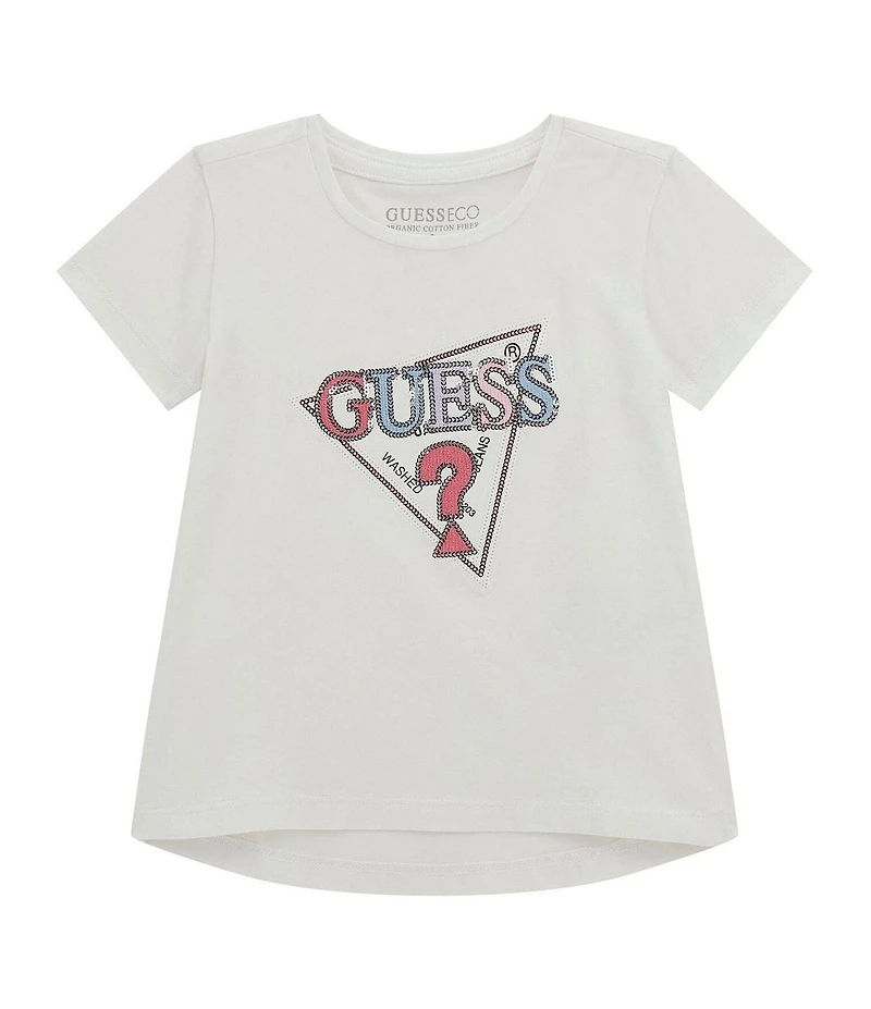 Guess Little Girls Short Sleeve Sequin-Embellished Embroidered Triangle-Shaped Motif T-Shirt