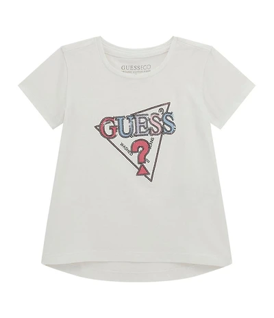 Guess Little Girls Short Sleeve Sequin-Embellished Embroidered Triangle-Shaped Motif T-Shirt