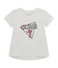 Guess Little Girls Short Sleeve Sequin-Embellished Embroidered Triangle-Shaped Motif T-Shirt