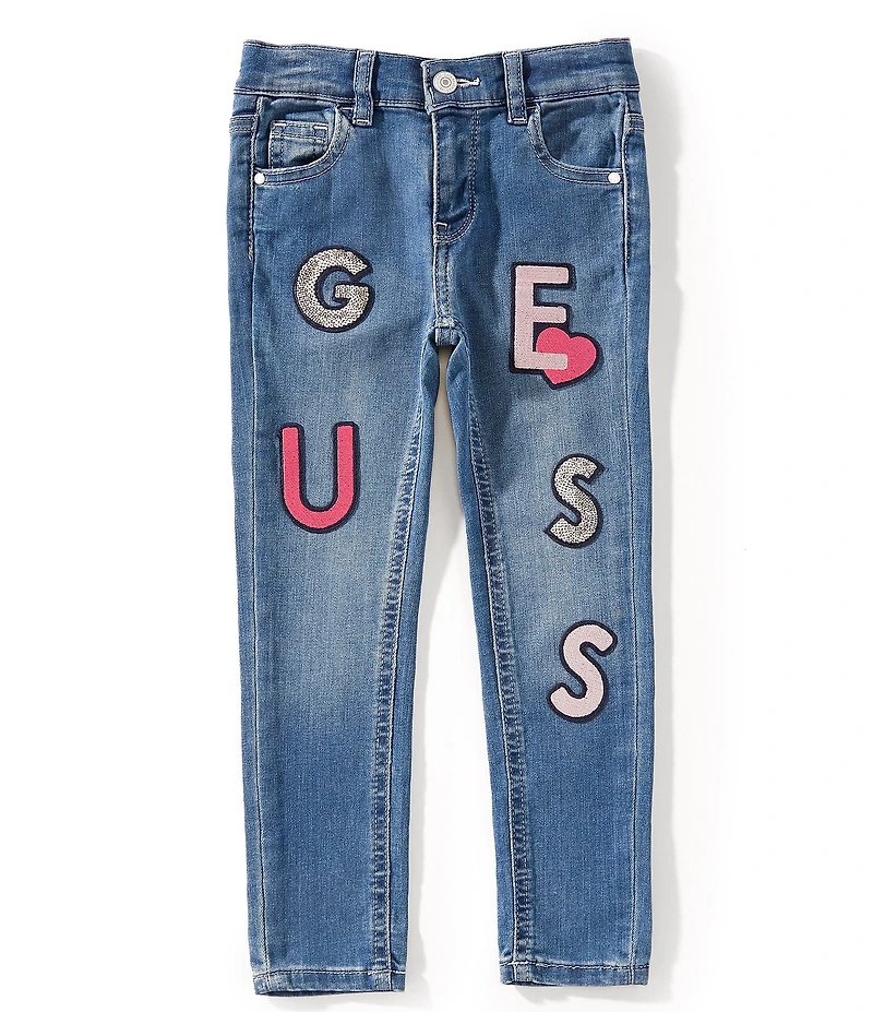 Guess Little Girls Skinny-Fit Sequin-Embellished-Embroidered Jeans