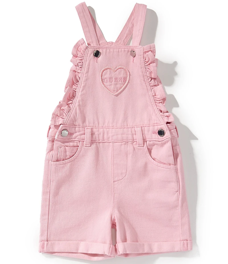 Guess Little Girls Bull Square Neck Metallic Logo Denim Shortall
