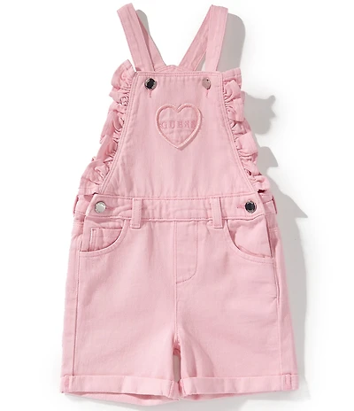 Guess Little Girls Bull Square Neck Metallic Logo Denim Shortall
