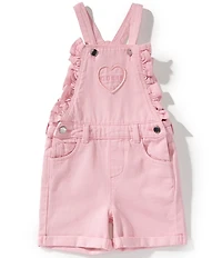 Guess Little Girls Bull Square Neck Metallic Logo Denim Shortall