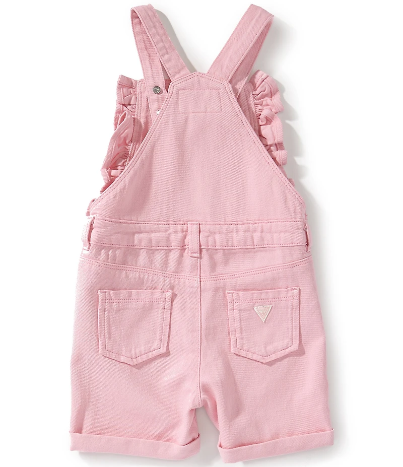 Guess Little Girls Bull Square Neck Metallic Logo Denim Shortall