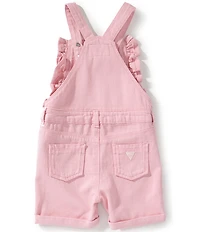 Guess Little Girls Bull Square Neck Metallic Logo Denim Shortall