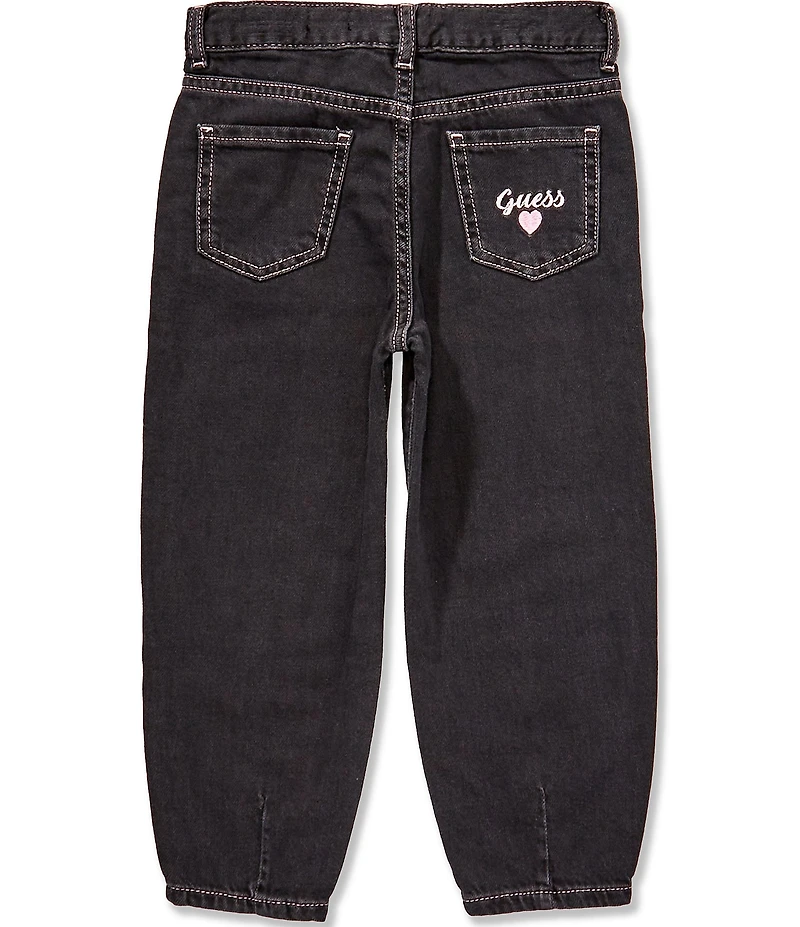 Guess Little Girls Heart-Shaped-Riveted Baggy-Fit Barrel-Leg Jeans