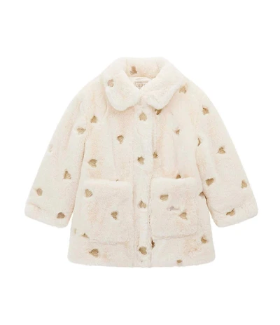 Guess Little Girls Long Sleeve Heart Embroidered Faux Fur Jacket