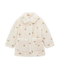 Guess Little Girls Long Sleeve Heart Embroidered Faux Fur Jacket