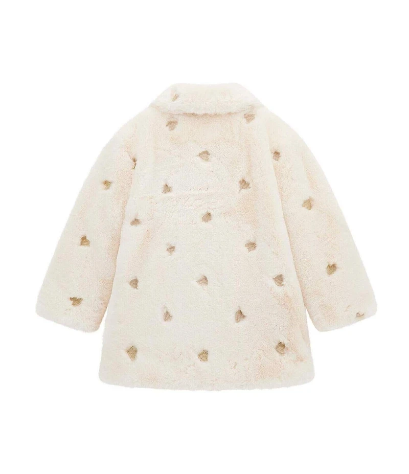 Guess Little Girls Long Sleeve Heart Embroidered Faux Fur Jacket