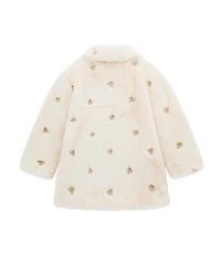 Guess Little Girls Long Sleeve Heart Embroidered Faux Fur Jacket