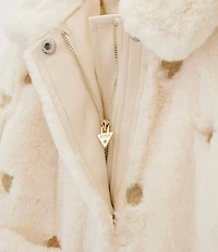 Guess Little Girls Long Sleeve Heart Embroidered Faux Fur Jacket