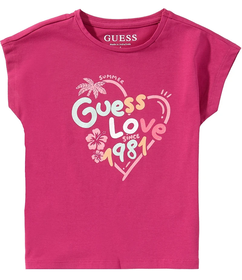 Guess Little Girls Short Sleeve Glitter Guess Love T-Shirt
