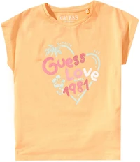 Guess Little Girls Short Sleeve Glitter Guess Love T-Shirt