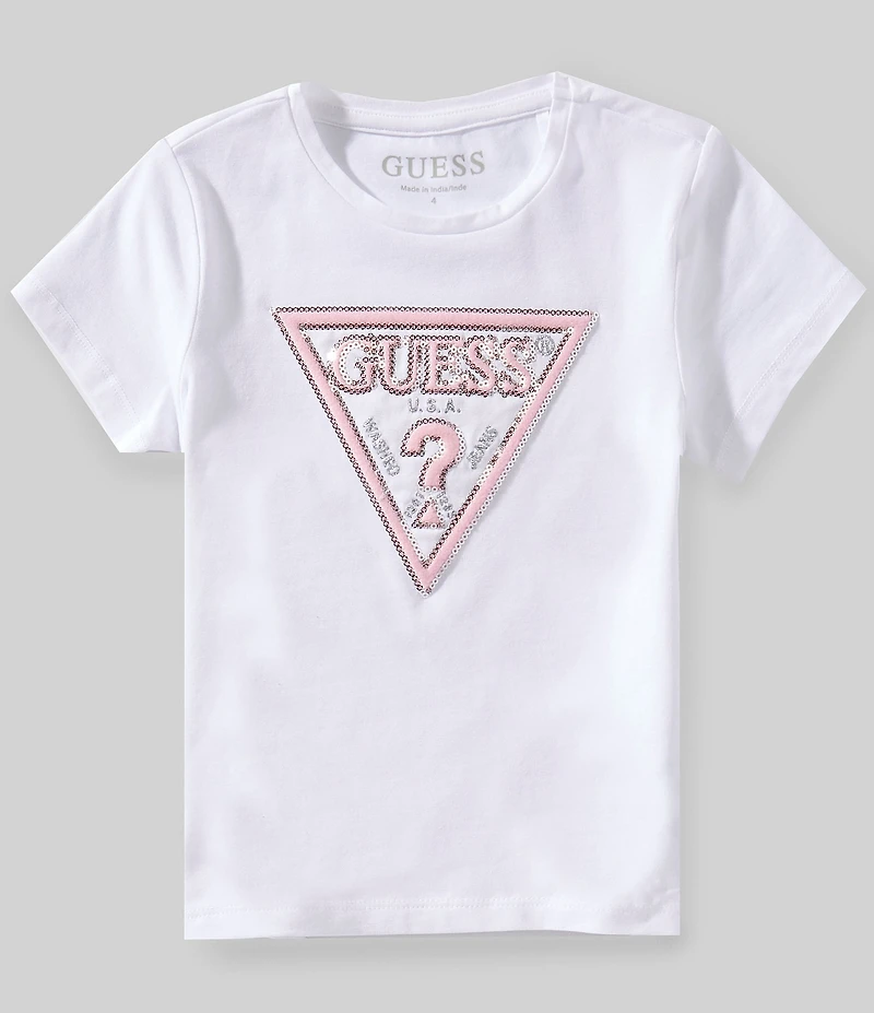 Guess Little Girls Short-Sleeve Sequin-Embellished-Embroidered High-Low-Hem T-Shirt
