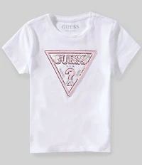 Guess Little Girls Short-Sleeve Sequin-Embellished-Embroidered High-Low-Hem T-Shirt