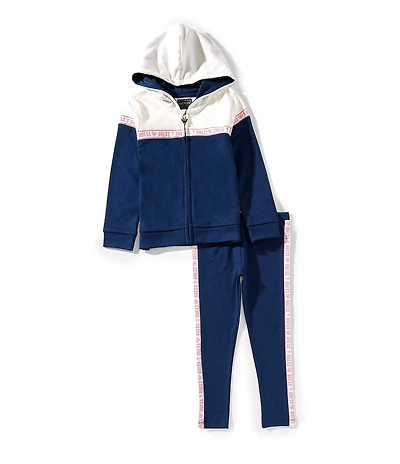 Guess Little Girls Long-Sleeve Printed-Logo Hooded Jacket & Matching Leggings Set