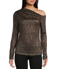 Guess Long Sleeve One Shoulder Anita Animal Printed Top