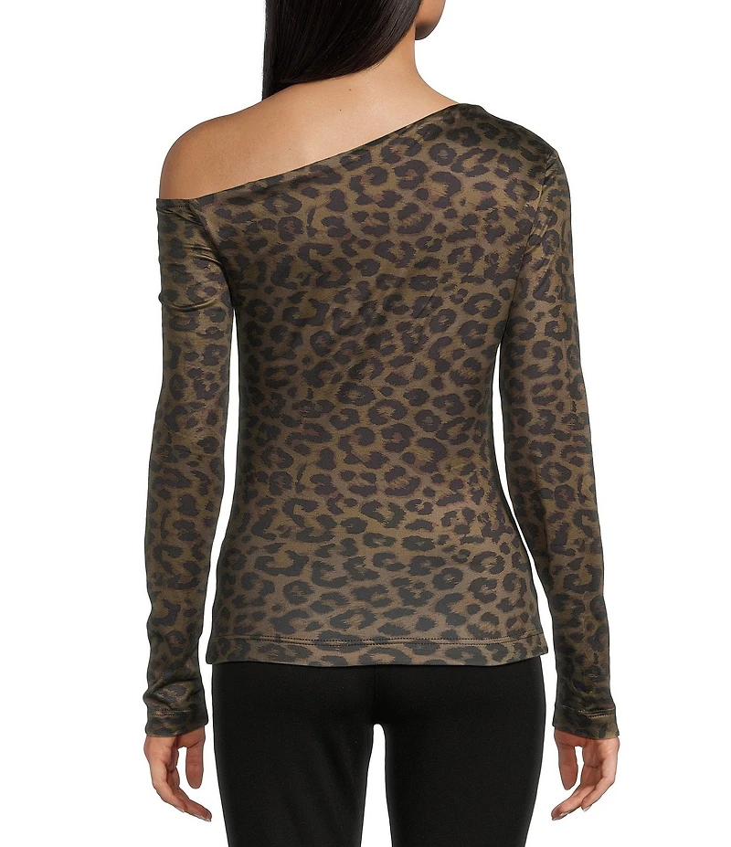 Guess Long Sleeve One Shoulder Anita Animal Printed Top