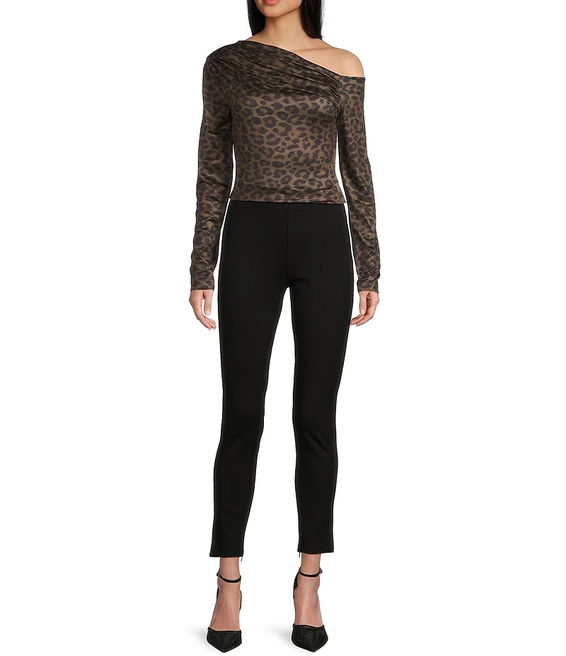 Guess Long Sleeve One Shoulder Anita Animal Printed Top