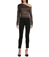 Guess Long Sleeve One Shoulder Anita Animal Printed Top