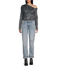 Guess Long Sleeve One Shoulder Anita Snakeskin Printed Top