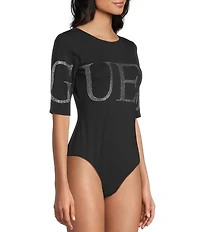 Guess Low Back #double;Guess#double; Bling Accented Short Sleeve Bodysuit