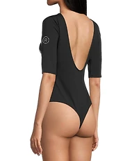 Guess Low Back #double;Guess#double; Bling Accented Short Sleeve Bodysuit