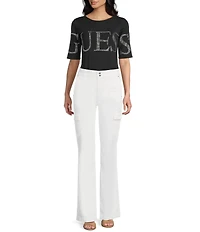 Guess Low Back #double;Guess#double; Bling Accented Short Sleeve Bodysuit