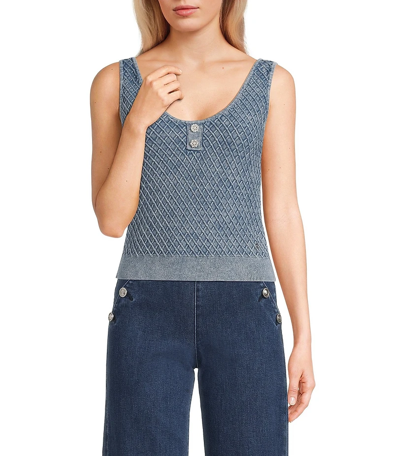 Guess Lylah Sleeveless Patterned Sweater Knit Tank Top