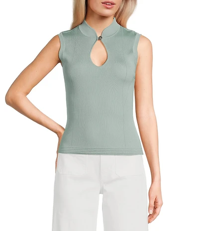 Guess Malia Mock Neck Sleeveless Ribbed Sweater Top