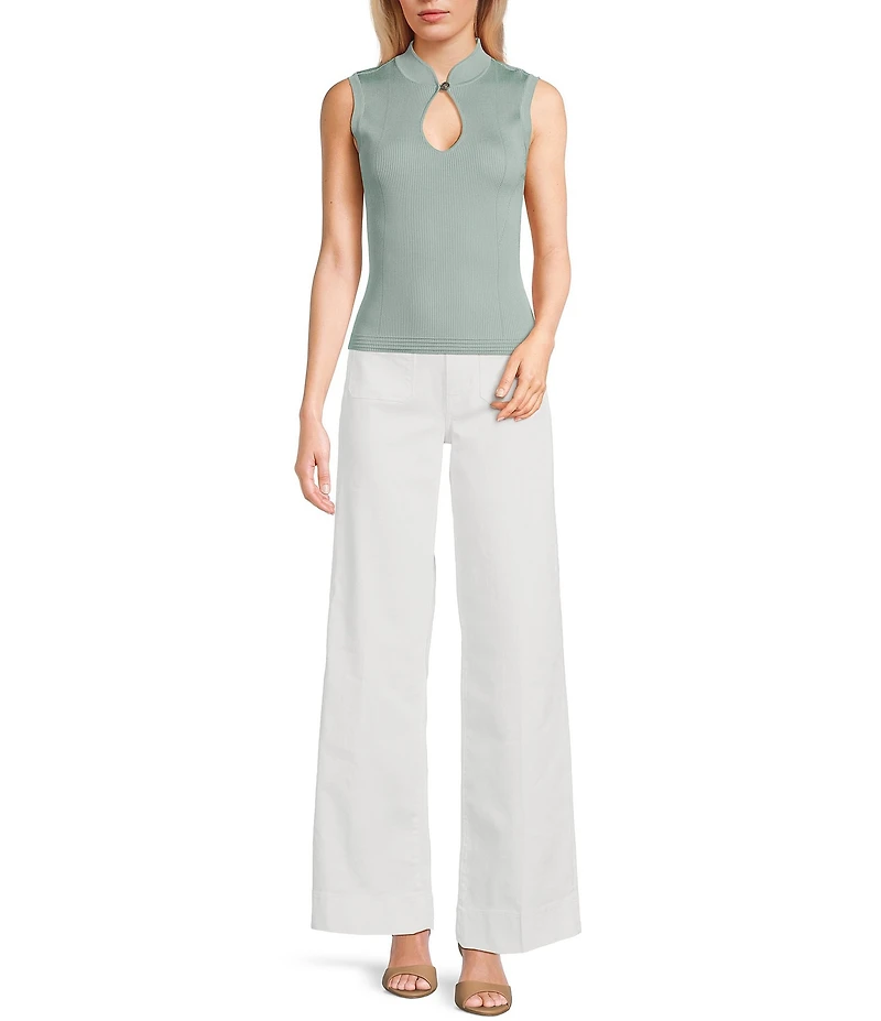 Guess Malia Mock Neck Sleeveless Ribbed Sweater Top