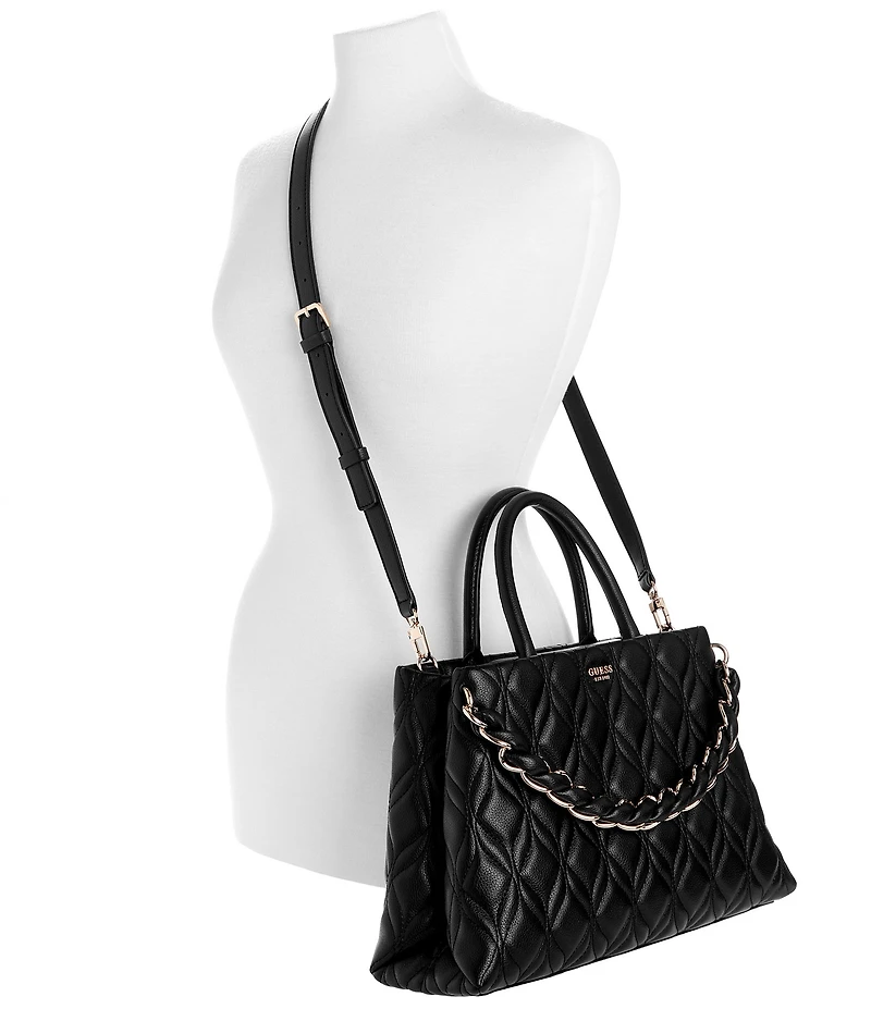 Guess Maxine Girlfriend Quilted Satchel Top Handle Chain Strap Bag