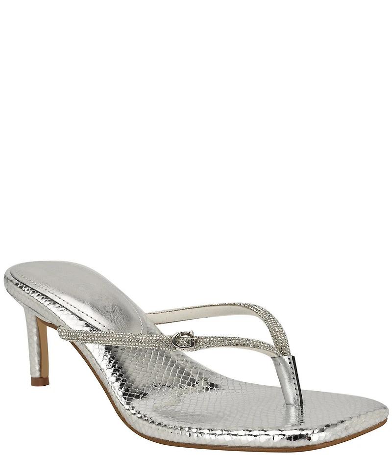 Guess Mayan Snake Embossed Rhinestone Detail Thong Dress Sandals