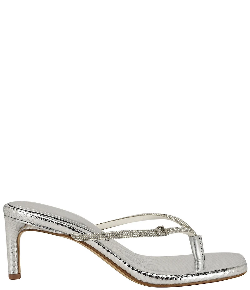 Guess Mayan Snake Embossed Rhinestone Detail Thong Dress Sandals