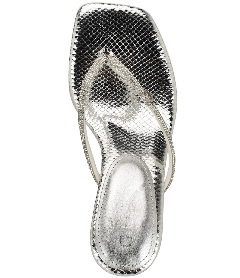 Guess Mayan Snake Embossed Rhinestone Detail Thong Dress Sandals