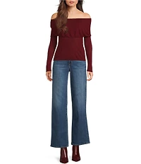Guess Melanie Off-The-Shoulder Long Sleeve Ribbed Knit Sweater