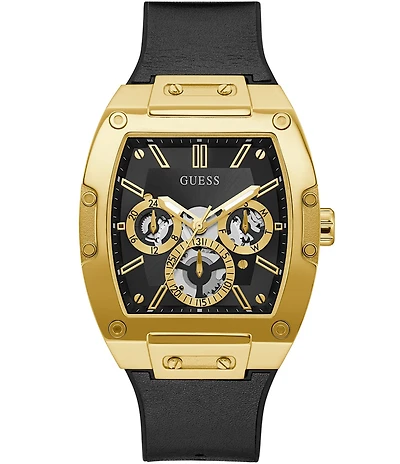 Guess Men's Black And Gold-Tone Square Multifunction Watch