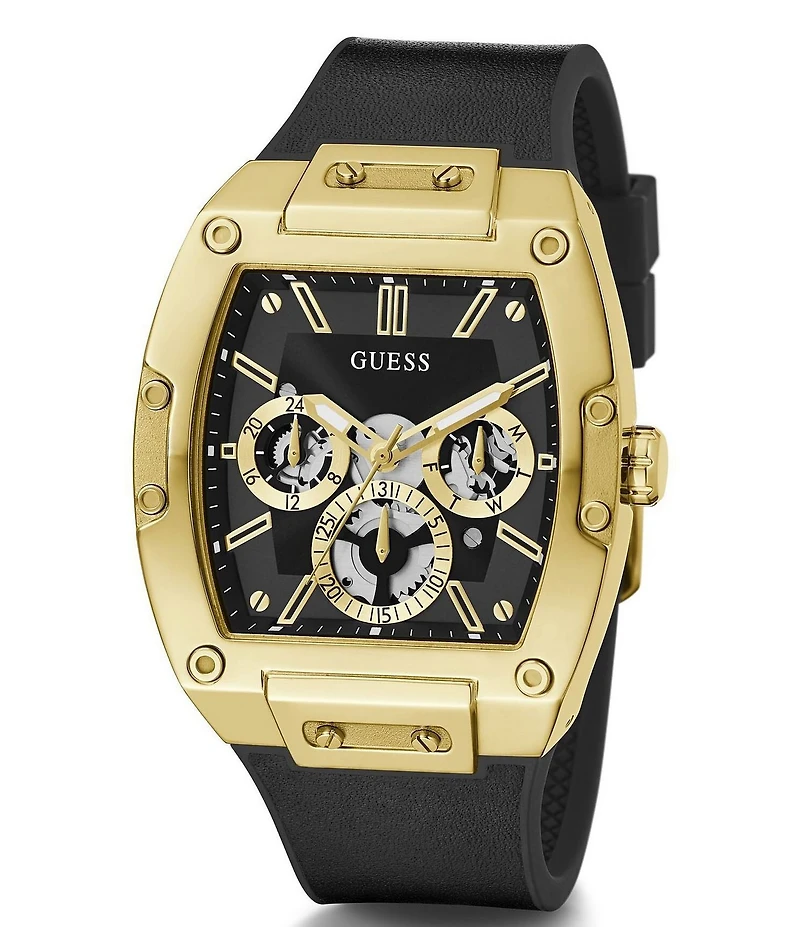 Guess Men's Black And Gold-Tone Square Multifunction Watch