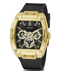Guess Men's Black And Gold-Tone Square Multifunction Watch