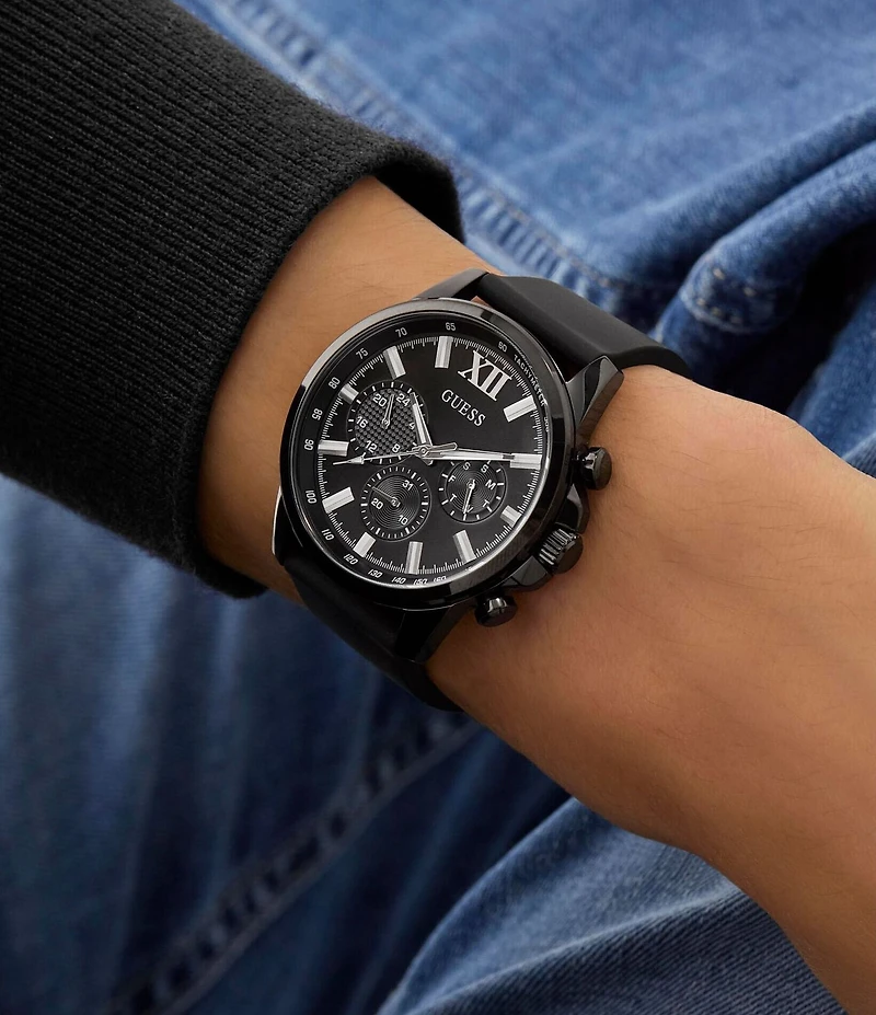 Guess Men's Round 44mm Chronograph Silicone Strap Watch
