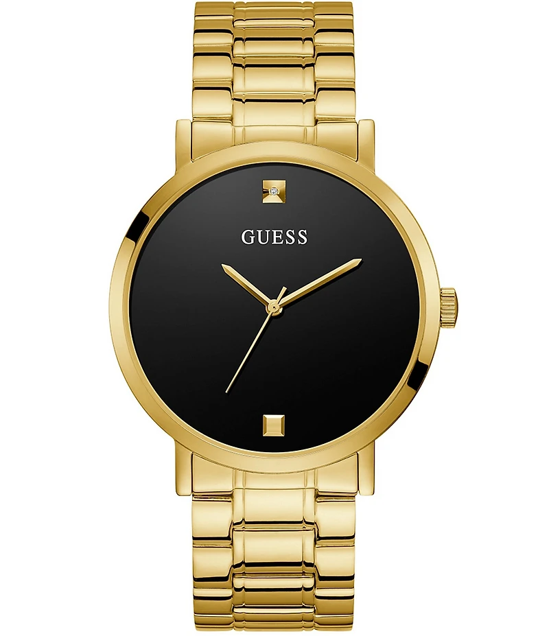 Guess Men's Gold-Tone and Black Diamond Analog Watch