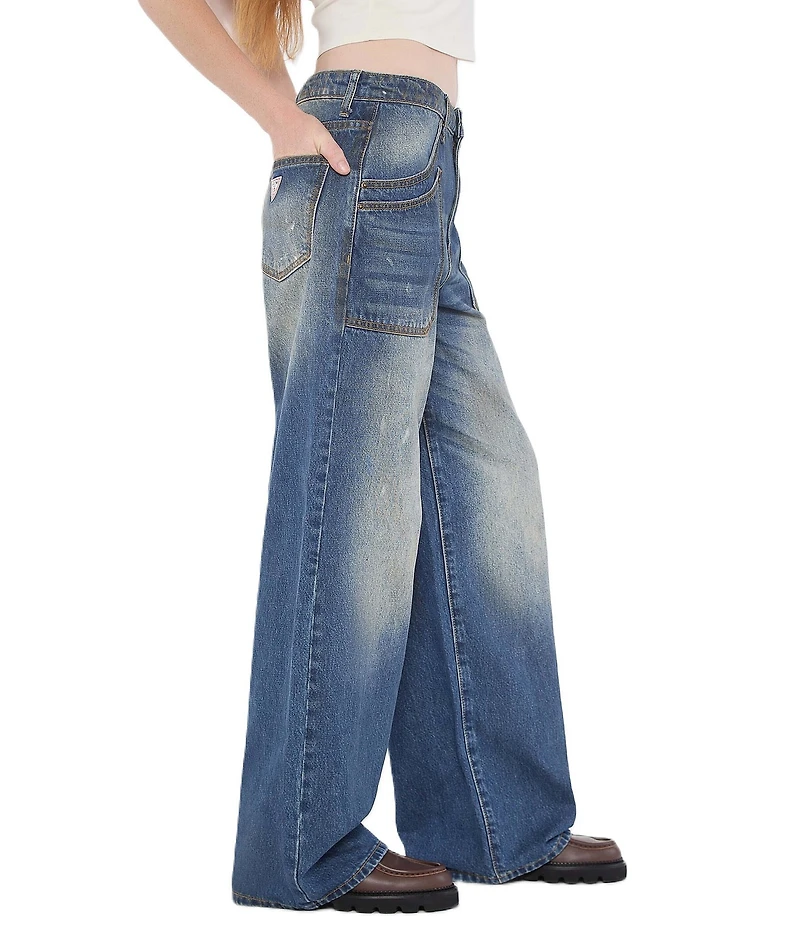 Guess Mid Rise Double Pocket Wide Leg Jeans