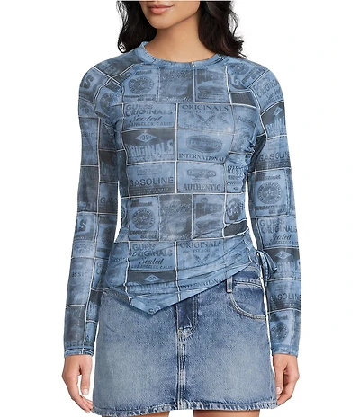 Guess Mixed Media Printed Raglan Sleeve Top