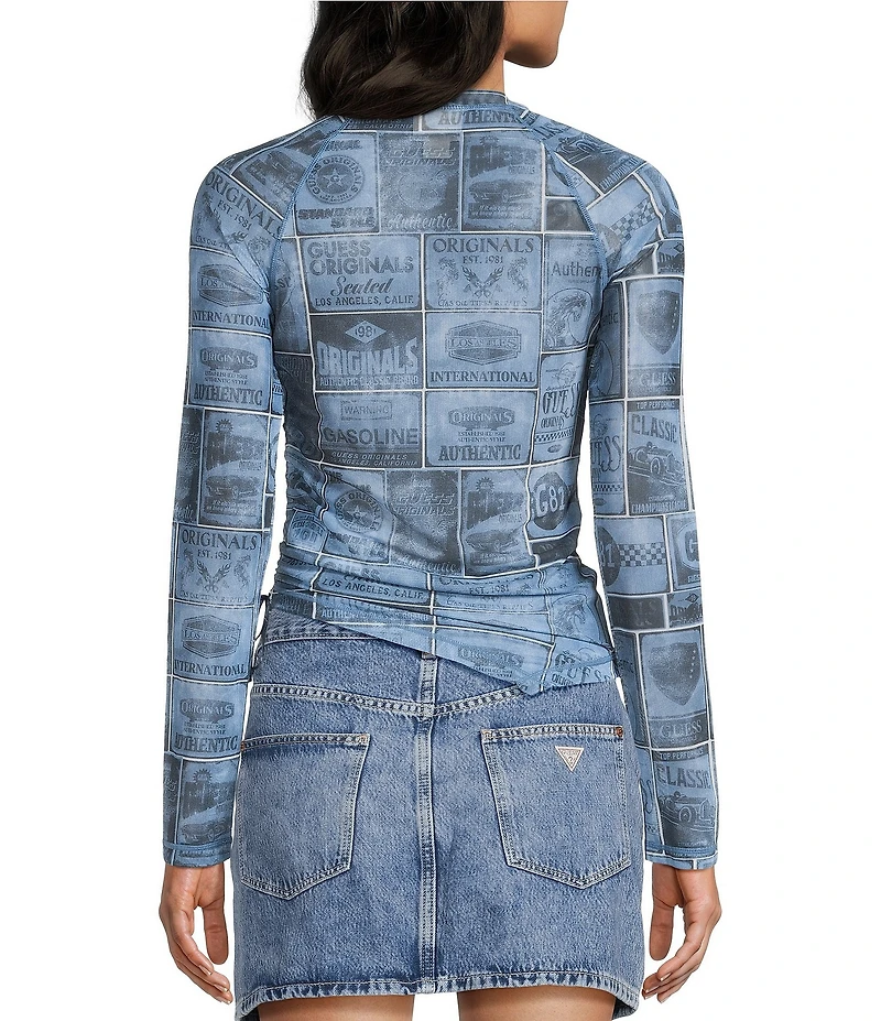 Guess Mixed Media Printed Raglan Sleeve Top