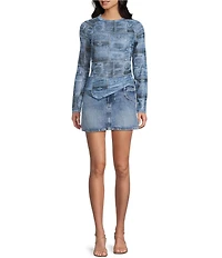 Guess Mixed Media Printed Raglan Sleeve Top
