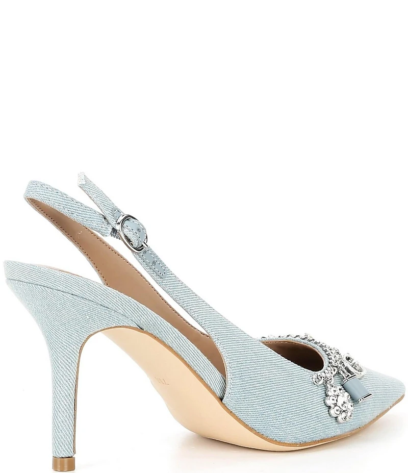 Guess Naska Denim Charm Bracelet Ornament Slingback Pumps