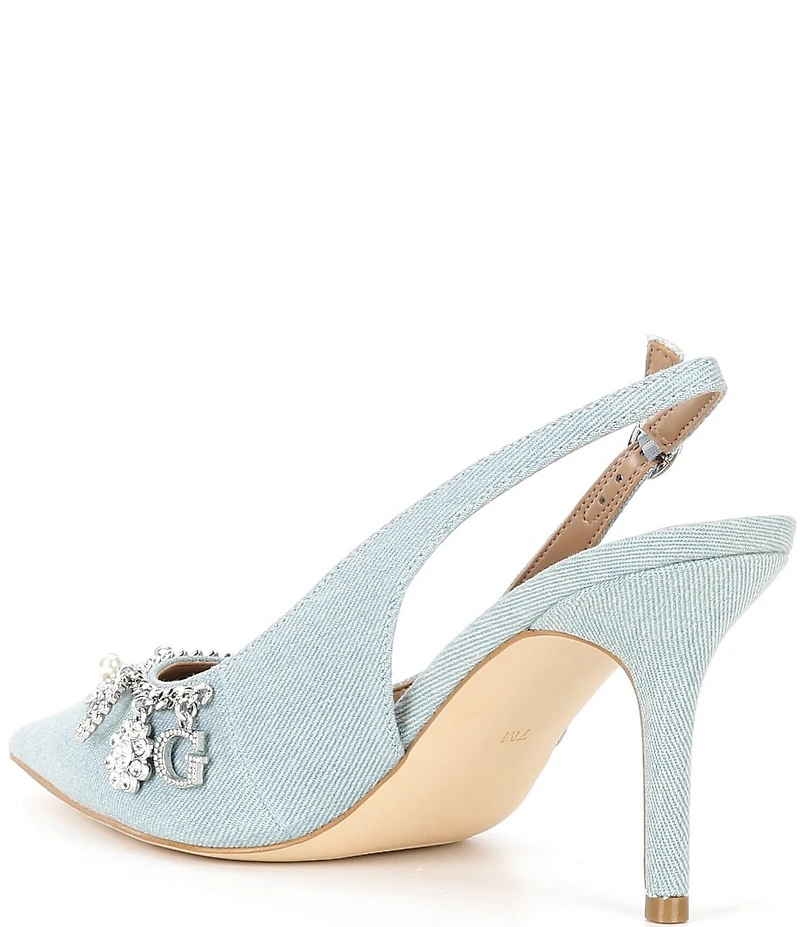 Guess Naska Denim Charm Bracelet Ornament Slingback Pumps