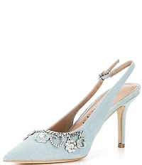 Guess Naska Denim Charm Bracelet Ornament Slingback Pumps