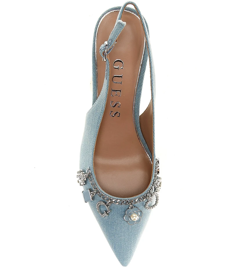 Guess Naska Denim Charm Bracelet Ornament Slingback Pumps