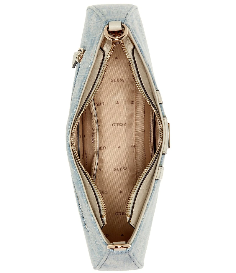 Guess Noelle II Logo Top Zip Denim Shoulder Bag